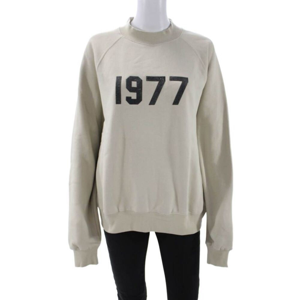 Essentials Unisex Pullover Sweatshirt Beige Crewneck Longsleeve Graphic Size XS